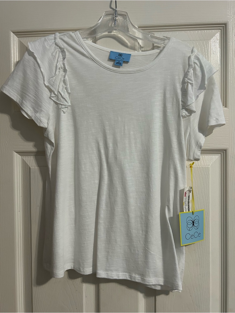 CeCe White Ruffle Sleeve Short-Sleeve Tee